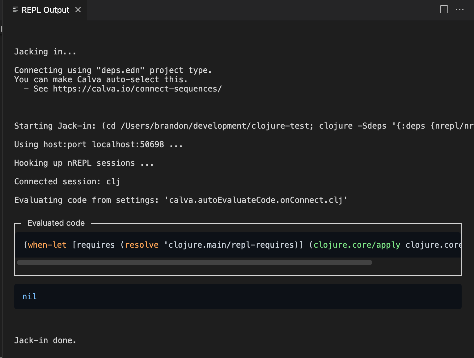 The output view, post jack-in
